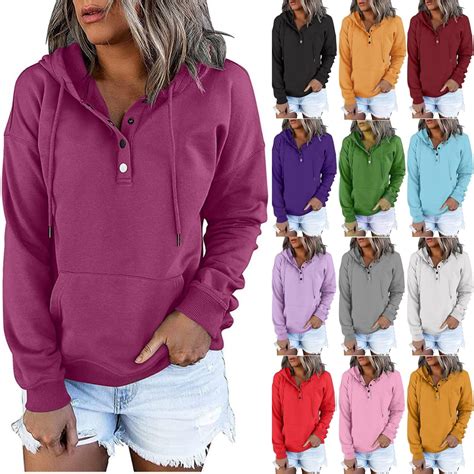 POTETI Womens Hoodies Pullover Casual Long Sleeve Button Hooded ...