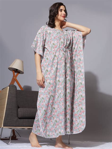 Buy Floral Printed Grey Maternity Kaftan Nightdress Online – 9shines label