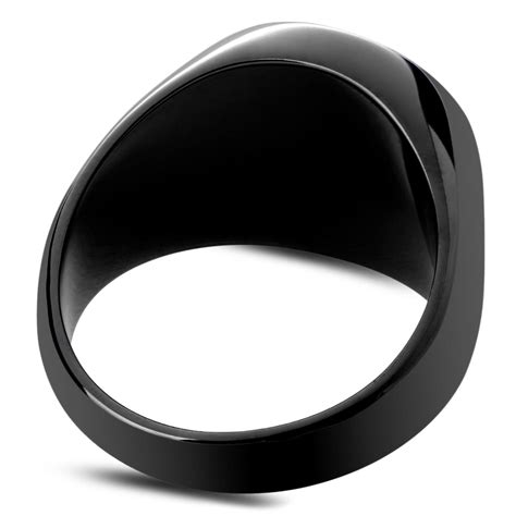 Aras | Zwarte Roestvrijstalen Penny Pink Zegelring met Raafontwerp | Op voorraad | Lucleon