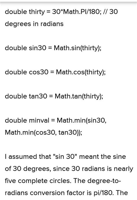 write a program in Java that calculate the value of sin 30 cos 30 and ...