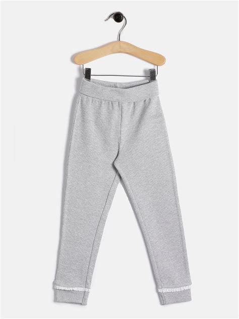 Baby Girls' Grey Cotton Jogger with Lace Trim – Comfortable Everyday W ...