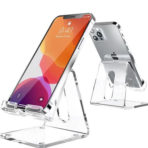 JBM MART Crystal Clear Acrylic Cell Phone Stand for Desk Compatible ...