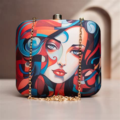 Multipattern Women Portrait Printed Clutch - Artklim