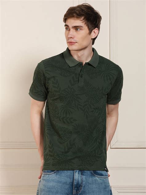 Men's Green Printed Polo Collar Half Sleeves Casual T-Shirt – DENNIS LINGO