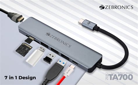 Zebronics 7-in-1 Type-C Multiport Adapter with 4K HDMI Output, 100W PD ...