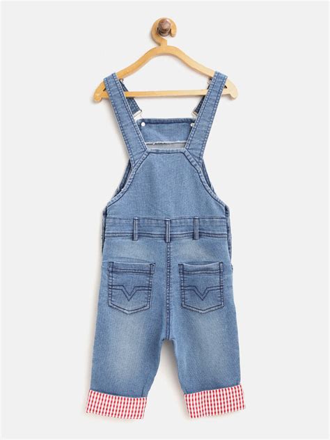 Girls Lycra Denim with Red Roll Up 3/4th Capri Dungaree – Stylestone