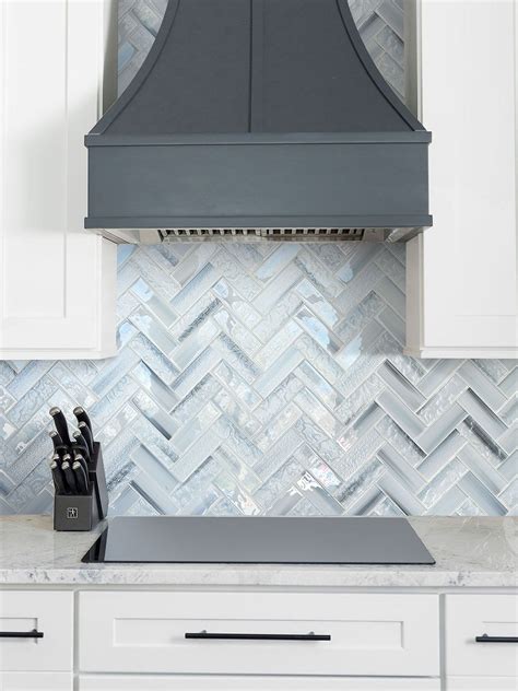 Blue Glass Large Herringbone Mosaic Backsplash Tile - BA5507 | Blue ...