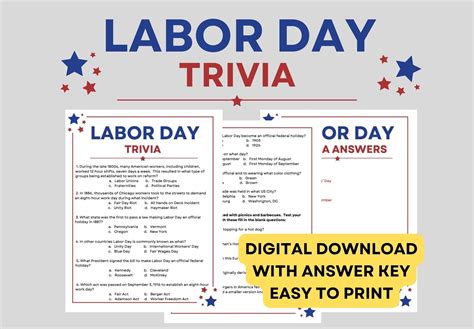 Labor Day Trivia and Answer Key Instant Digital Download PDF! - Etsy