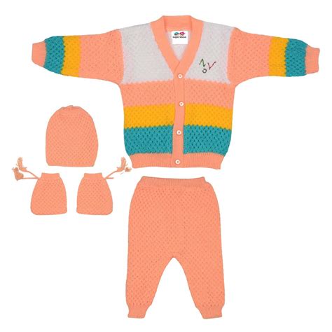 superminis Unisex Woollen Knitted Front Open Solid Baby Suit with ...