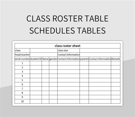Class Roster Table Schedules Tables Excel Template And Google Sheets File For Free Download ...