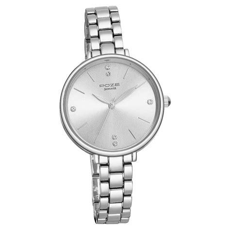 Buy Online Poze by Sonata Quartz Analog Silver Dial Metal Strap Watch ...