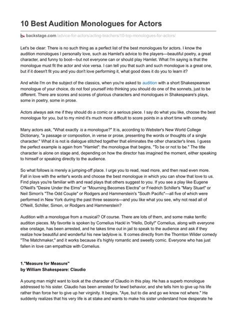 One-Minute Audition Monologues: Your Ticket to Success