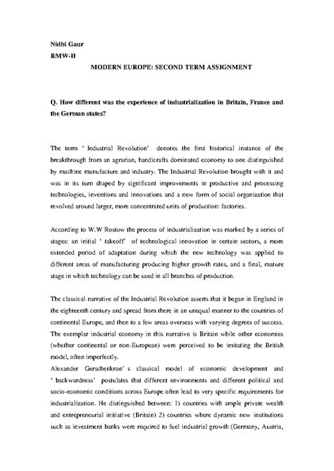 RMW-II Modern Europe: Industrial Revolution in Britain, France ...