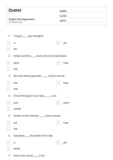 50+ Subject-Verb Agreement worksheets for 8th Class on Quizizz | Free ...