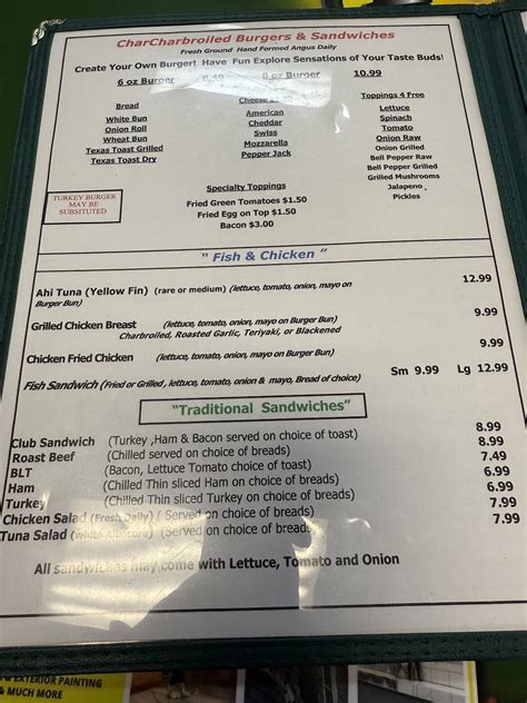 Menu at Grinder's American Diner restaurant, Jacksonville