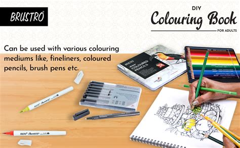 BRUSTRO DIY Colouring Book for Adults | 9x9 inches, 160 GSM, 25 ...