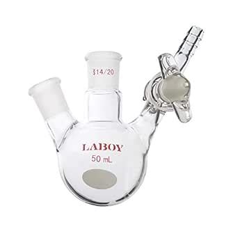 Laboy Glass 50mL 2 Neck Round Botthom Schlenk Flask Reaction Kettle ...