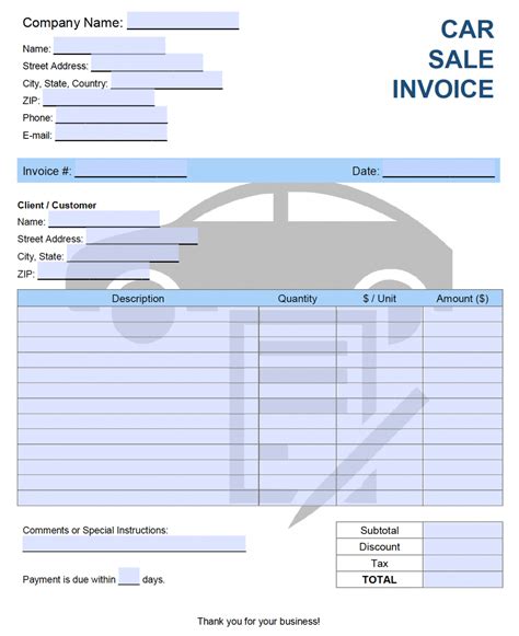 Car Sale Invoice Template