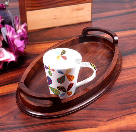 Buy Creation India Craft Sheesham Wood Serving Trays for Dining Table ...