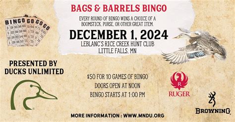 Bags & Barrels Bingo, LeBlanc's Rice Creek Hunting & Rec., Little Falls ...