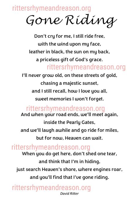 GONE RIDING - A Poem by David Ritter - Ritters Rhyme and Reason
