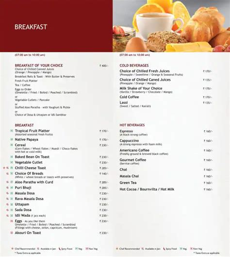 Menu at Hotel Express Residency, Vadodara, 18/19