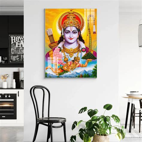 Glass Wall Paintings of Lord Shree Rama and Lord Hanuman Ji for Home D ...