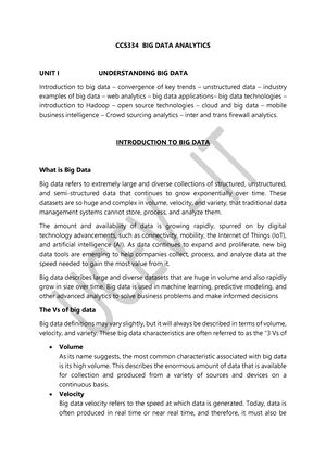 Big Data Analytics - CCS334 - Studocu