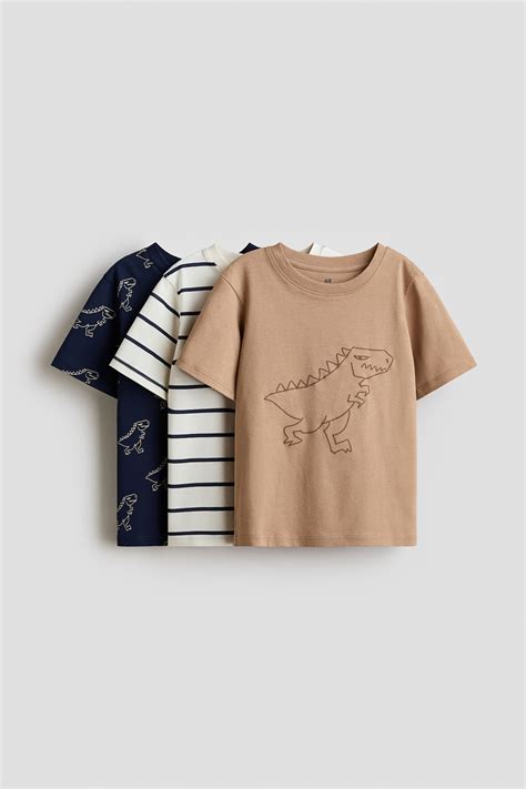 Beige/Dinosaurs 3-pack cotton T-shirts for kids | H&M IN