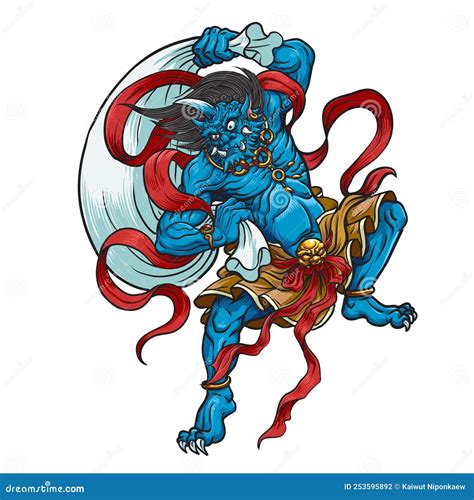 Fujin, wind god of Japan stock vector. Illustration of cloud - 253595892
