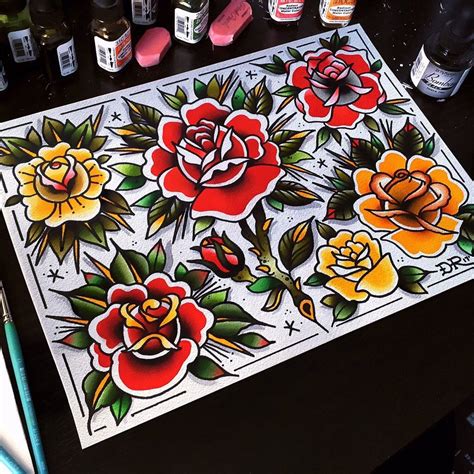 American Traditional flowers in 2025 | Traditional rose tattoos, Old ...