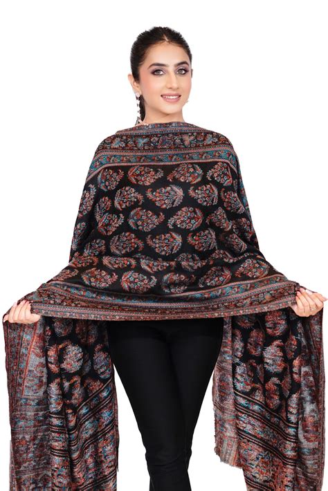 Women's Wool Blend Antique Shawl with Booti Design - Black Beauty ...
