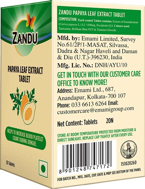 Buy ZANDU PAPAYA LEAF EXTRACT IMMUNITY BOOSTER 20 TABLETS Online & Get ...