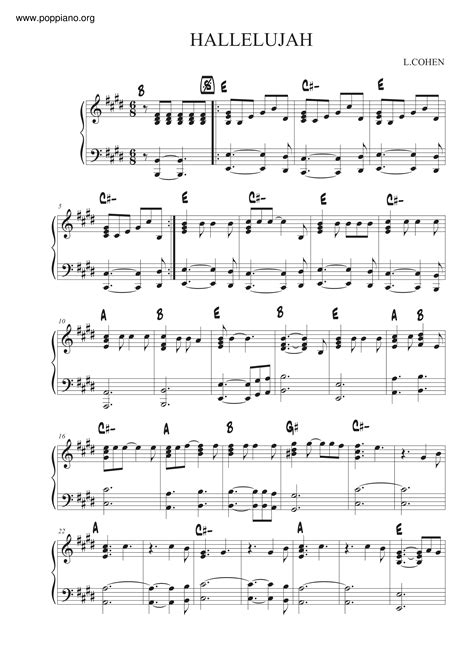 Free Printable Piano Sheet Music Hallelujah