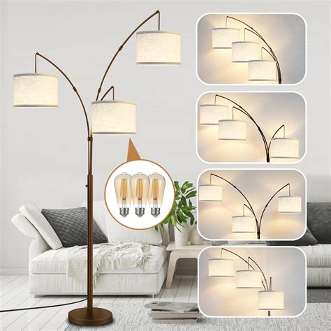 LINBAOHOME Dimmable Arc Floor Lamp, 3 Lights Tall Lamp for Living Room ...