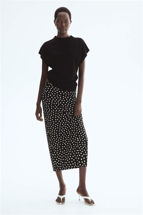 Women's Black/Polka dot Draped midi skirt | H&M IN
