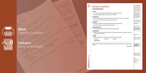 Post-1900 Poetry: Punishment Revision Questions