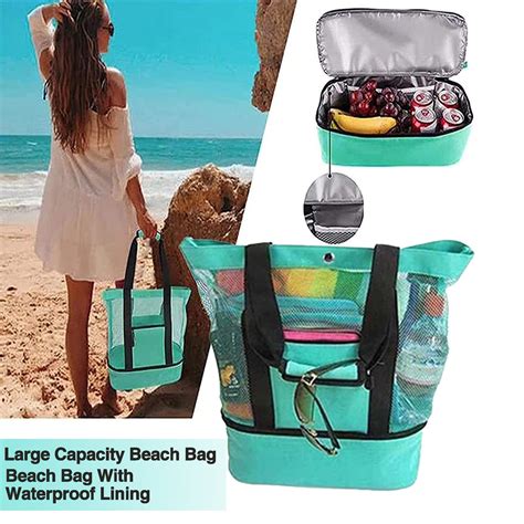 Ludlz Mesh Beach Tote Bag with Insulated Cooler Bag Large Capacity ...