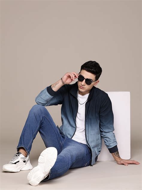 The Roadster Lifestyle Co. Ombre Printed Mock Collar Bomber Jacket ...