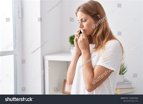 Young Blonde Girl Talking On Smartphone Stock Photo 2198823695 ...