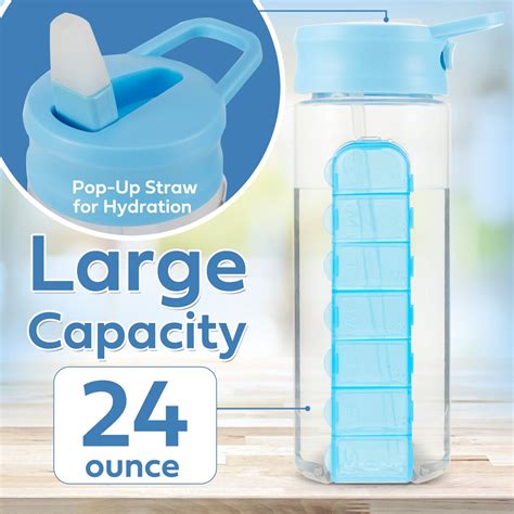 24 Ounce Water Bottle with Slideout Pill Box, Daily Pill Organizer - 7 ...