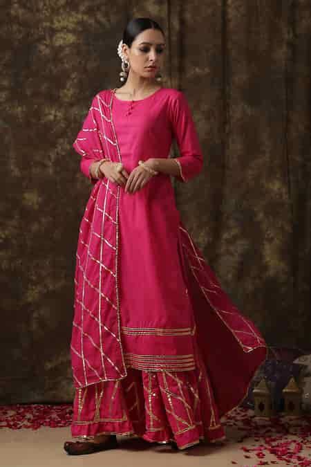 Buy Pink Cotton Embroidered Kurta Sharara Set For Women by Maison ...