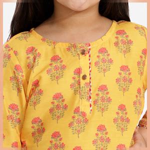 VASTRAMAY Girls' Mustard And Cream Linen Kurta And Patiala Set | Cotton ...