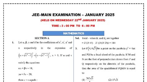 JEE Mains Question Paper 22 Jan 2025 Evening Shift with Solutions - Studocu