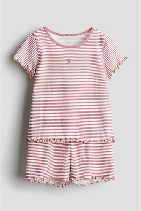 Cotton pyjamas - Old rose/Striped - Kids | H&M IN