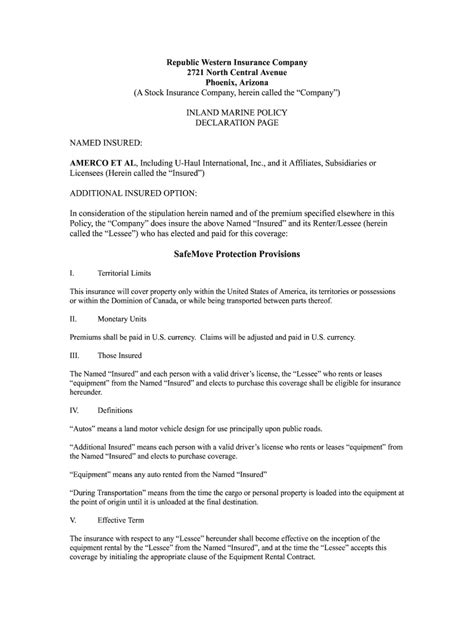 Inland Marine Policy Declaration Page Form - Fill Online, Printable ...