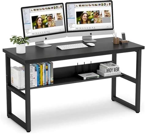 CREATIVE SKILLS Computer Desk with Bookshelf: Metal Home Office Desk ...