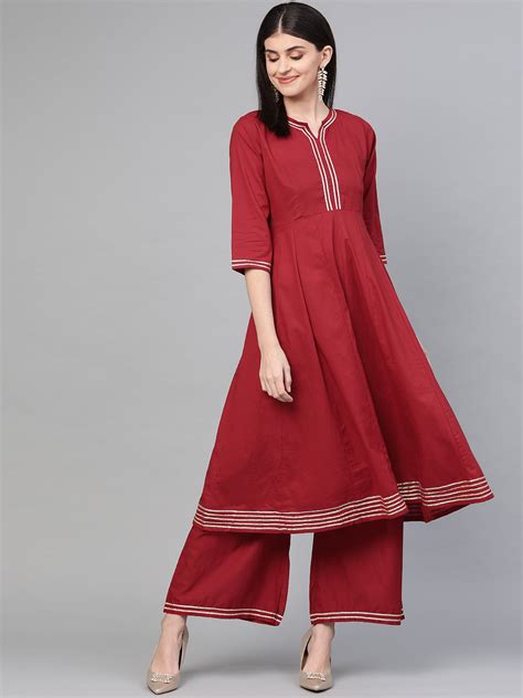 Shop Bhama Couture Women Maroon Gotta Patti Detail Kurta with Palazzos ...