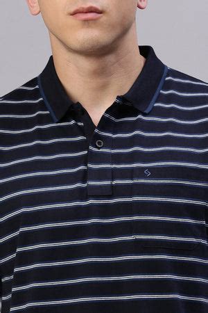 Classic Polo Men's Half Sleeve Navy/White Polo Neck Authentic Fit Stri