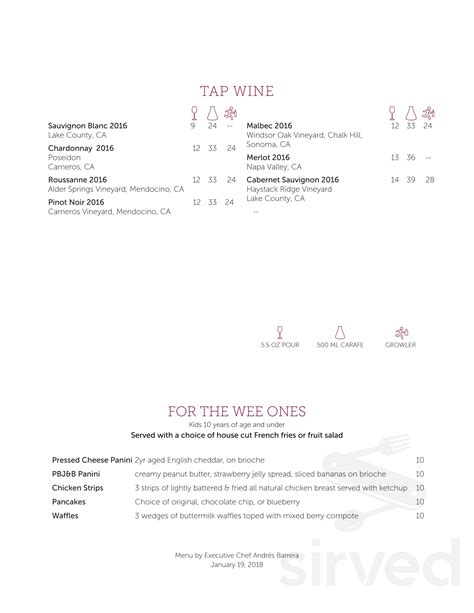 City Winery Hudson Valley menus in Montgomery, New York, United States